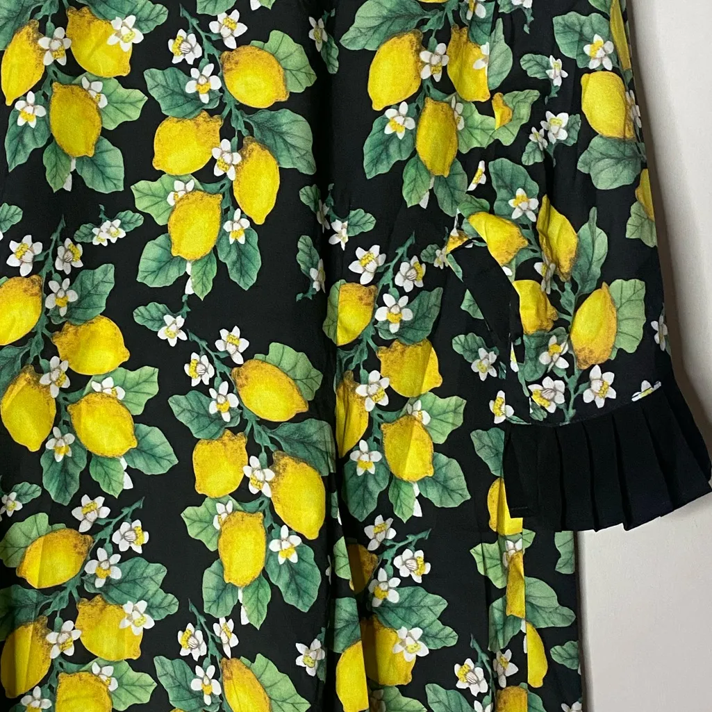 HELL BUNNY 3XL LEMON PRINT
RETRO PINUP BUTTON UP
BLOUSE BLACK PLEATED
CUFFS - Image 7