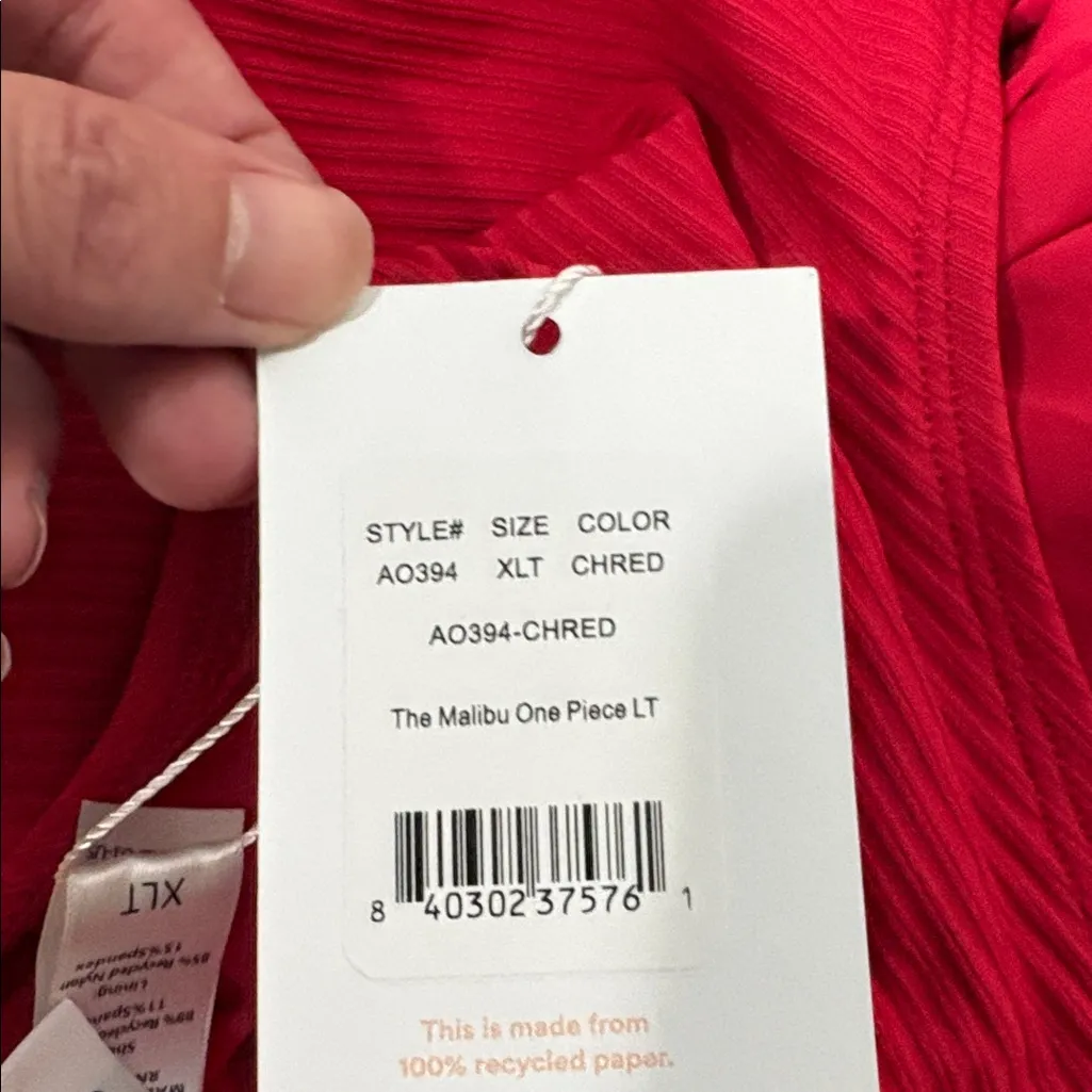 Andie Malibu One Piece LT Swimsuit Ribbed Fabric Cherry Red XL long torso NWT - Image 5