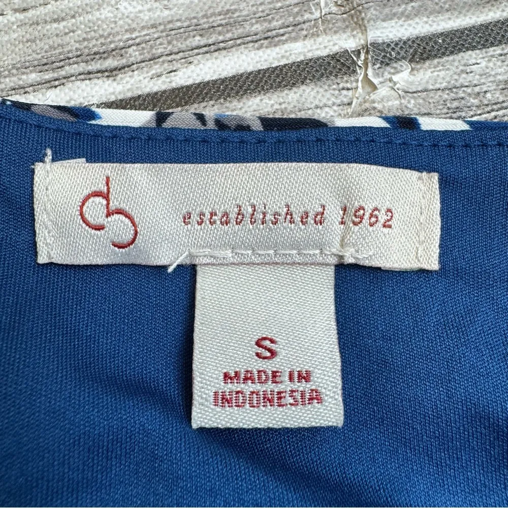 DB Dress Barn Womens Pleated Bodice Dress Blue White S SM Small Abstract Stretch - Image 9