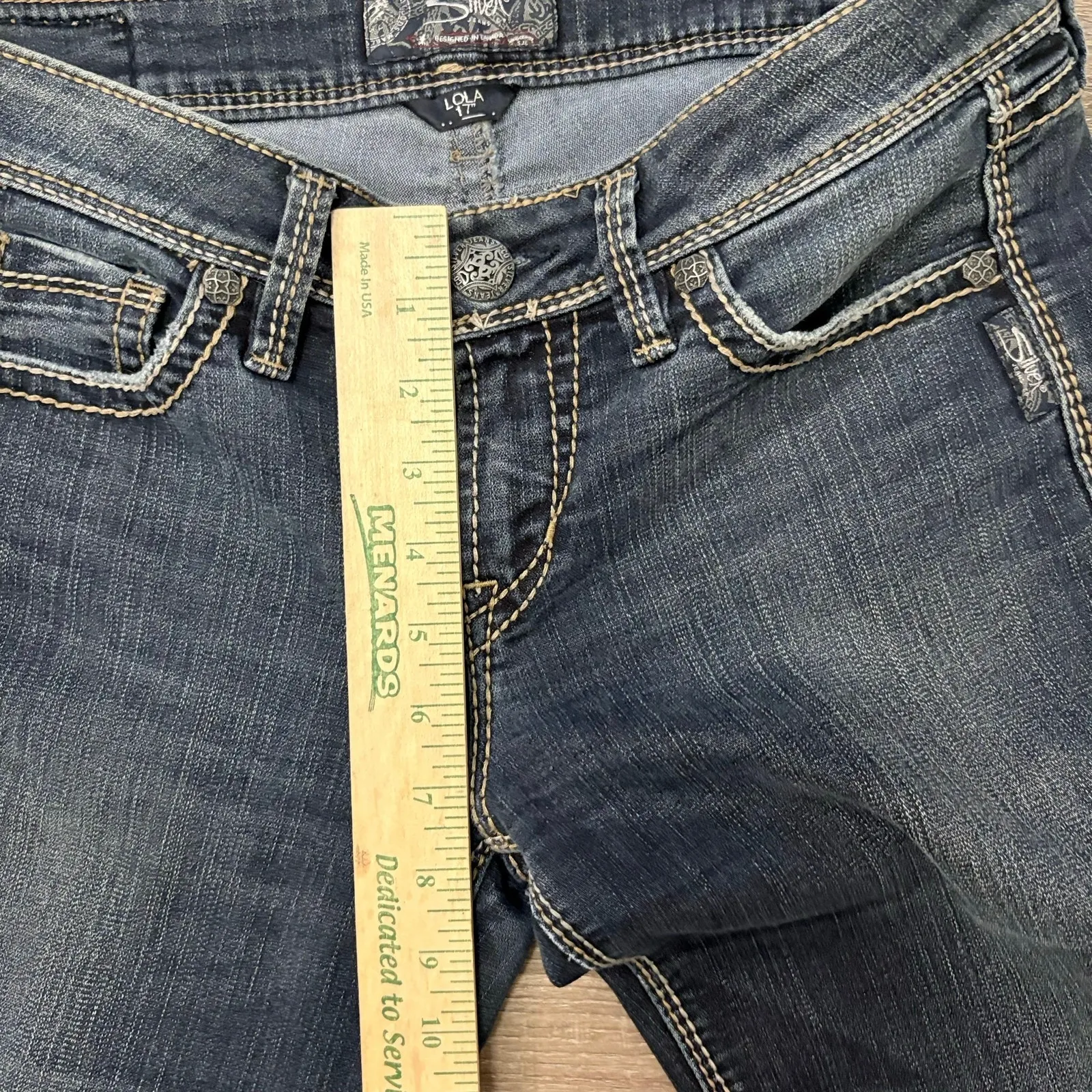 VTG Silver Jeans Lola 17 Bootcut Jeans Womens 28x32 Dark Wash Y2K Stud Pocket Blue Size 28 - Image 7