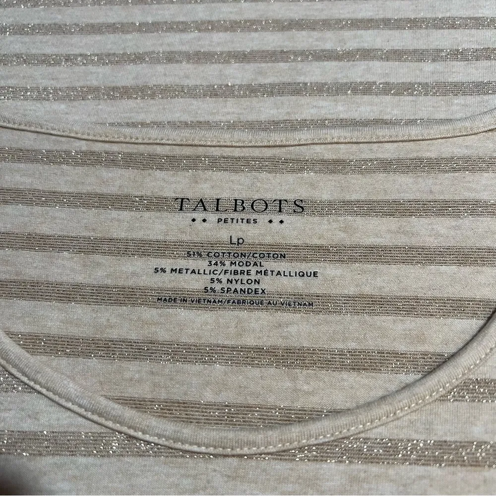 Talbot’s Gold/Tan Striped Glitter Short Sleeve Top Size Large Petite - Image 3