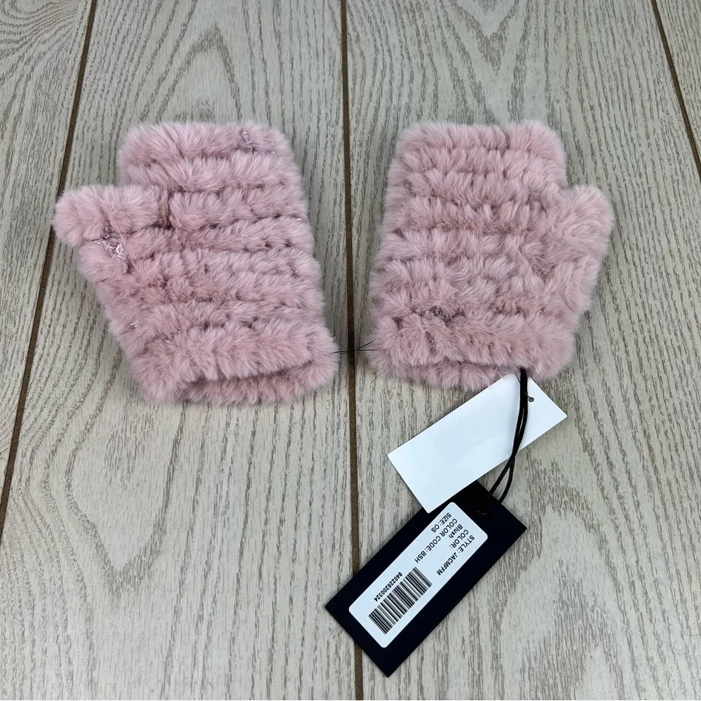 Jocelyn Women's Mandy Faux Fur Fingerless Knit Mittens OS Blush Pink $55 - Image 2