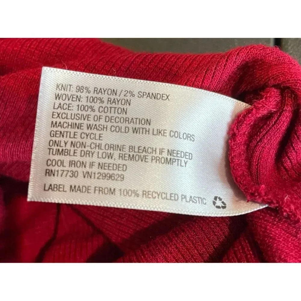 Knox Rose‎ Burgundy Short Sleeve V Neck Top Shirt Lace Large Boho Cottagecore - Image 8