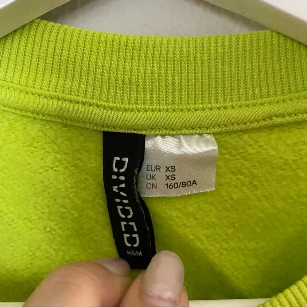 Divided Sweatshirt Cropped Crewneck Neon Green Safety Yellow Quote Graphic Comfy - Image 6