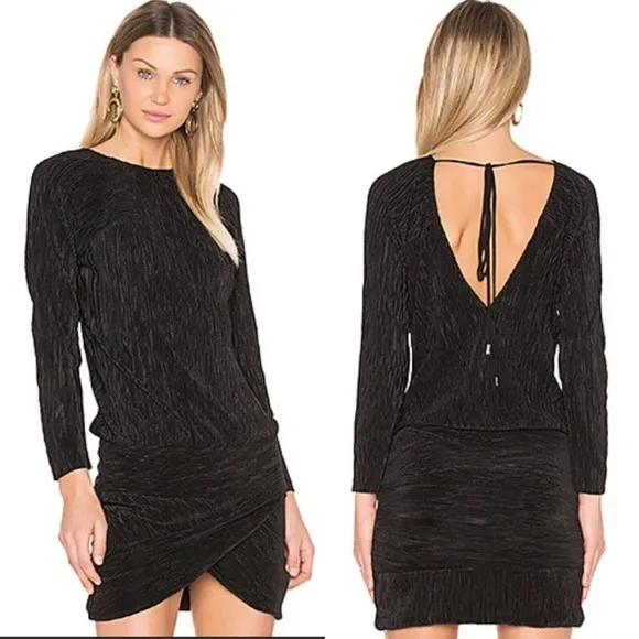Revolve NBD Mini Dress Sz XL Black Open V-back Plisse Pleats Aluna NWT - Image 2
