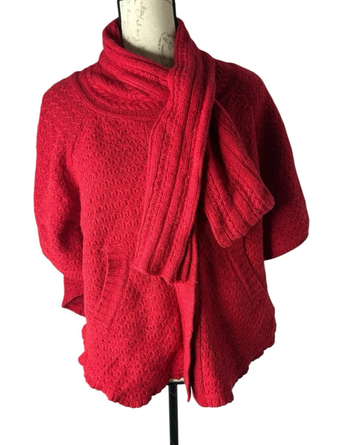 Sparrow Anthropologie S Sweater Cape Red Wool Blend Dolman Short Sleeve - Image 1