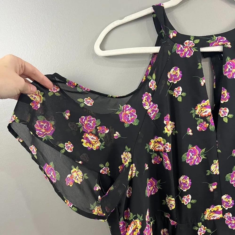 Multi-Color Floral Print Chiffon Cold Shoulder V-Neck Dress Size 18 Geo Floral - Image 4