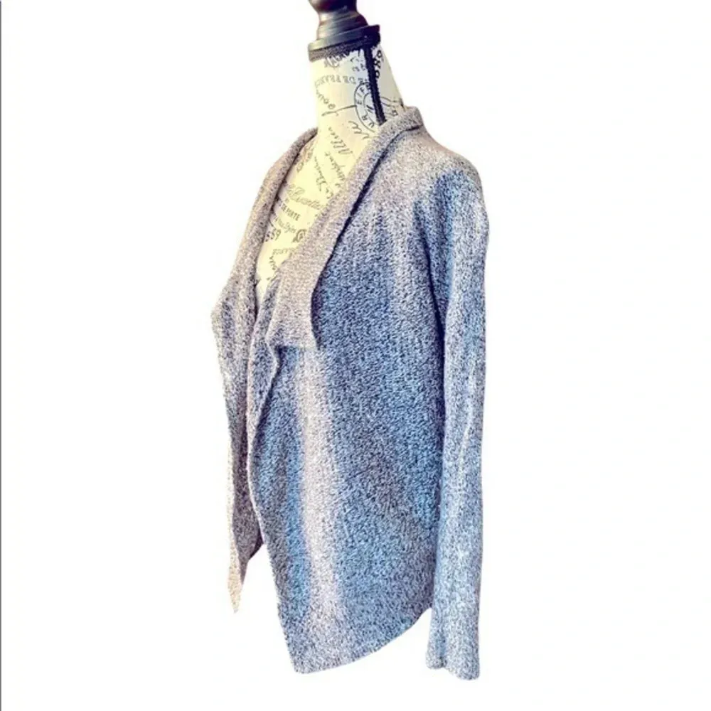 Lou & Gray Marled Open Front Cardigan XS Black White Minimalist Merino Wool - Image 4