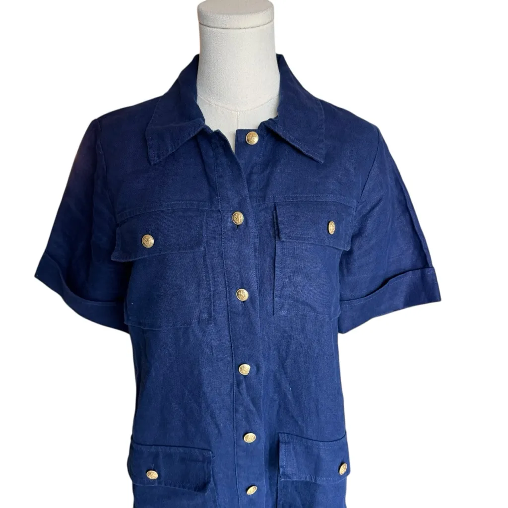 J.Crew - 100% Linen Gamine Shirt Dress in Dark Evening Navy Sz 6 - Image 5