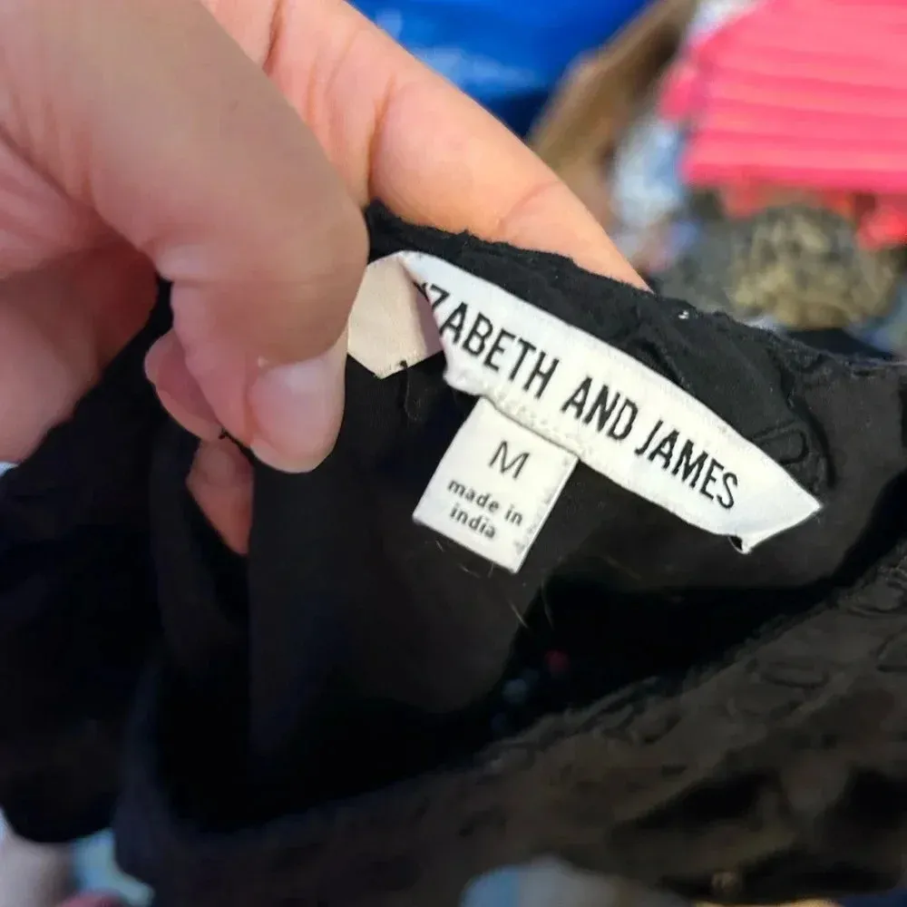 Elizabeth & James Black Eyelet Puff Sleeve Blouse - Image 5