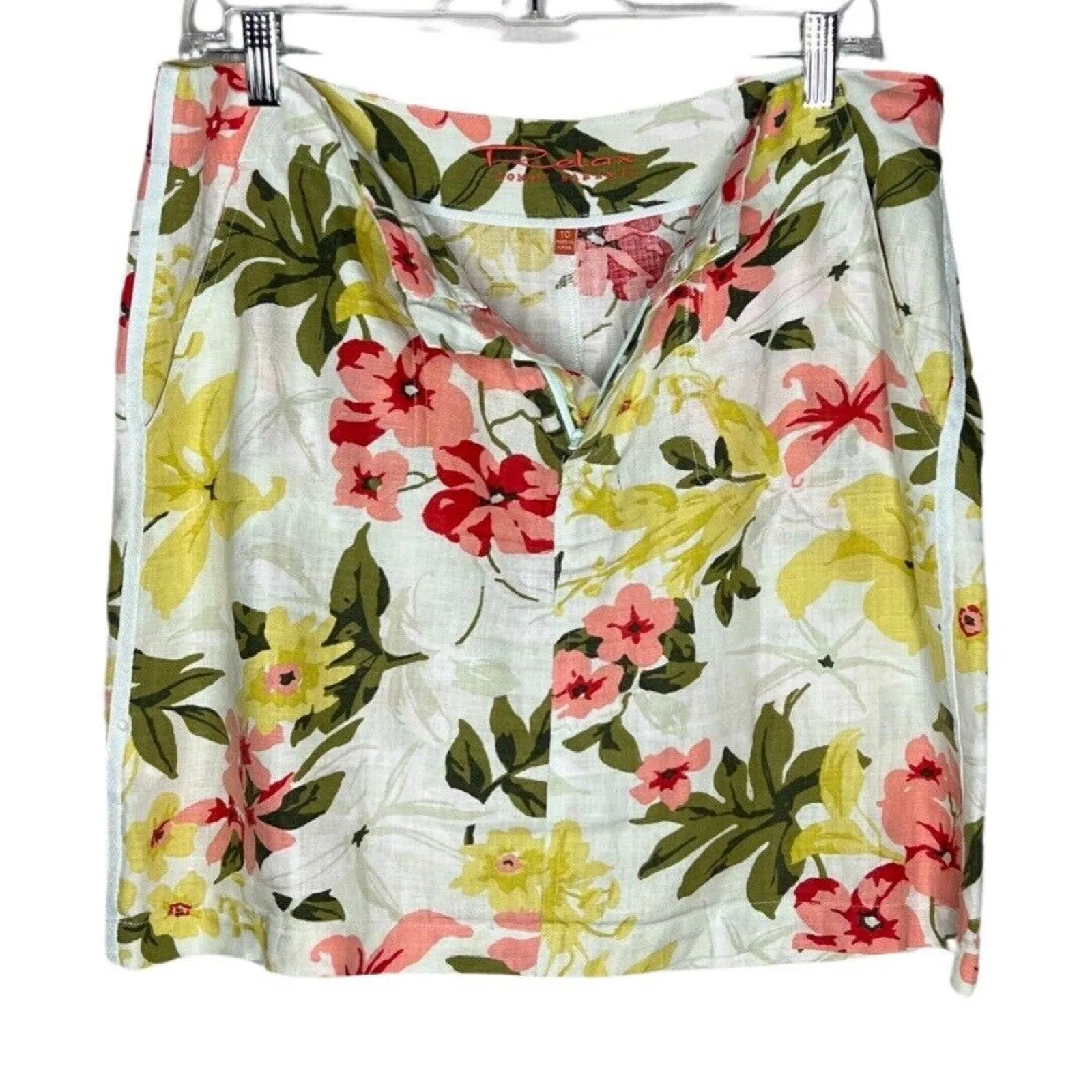 Tommy Bahama Skirt Womens 10 White Pink Floral Tropical Linen Relax‎ Colorful - Image 3