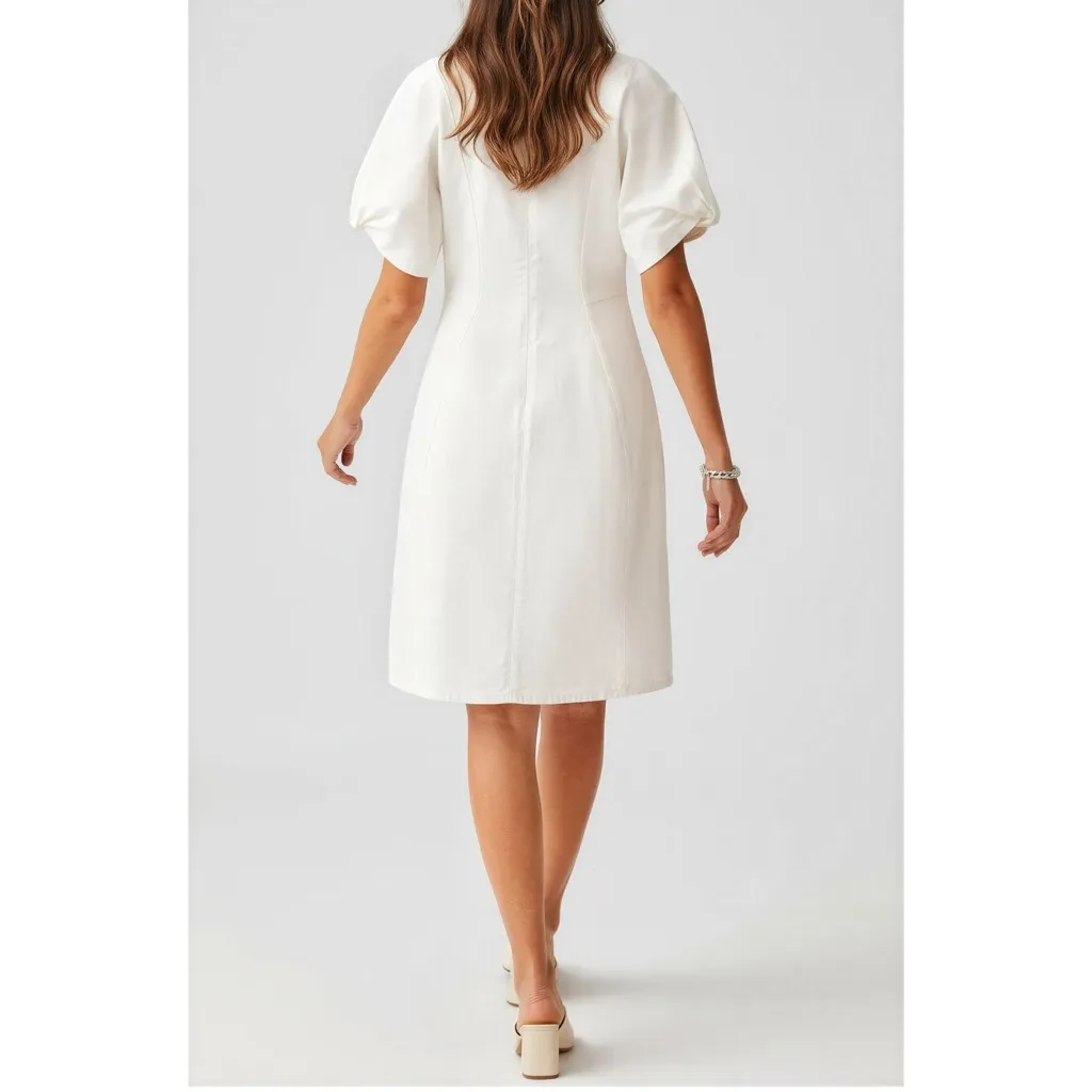 COS Puff Sleeve Organic Cotton Denim Mini Dress, White, 12 (US) - Image 5