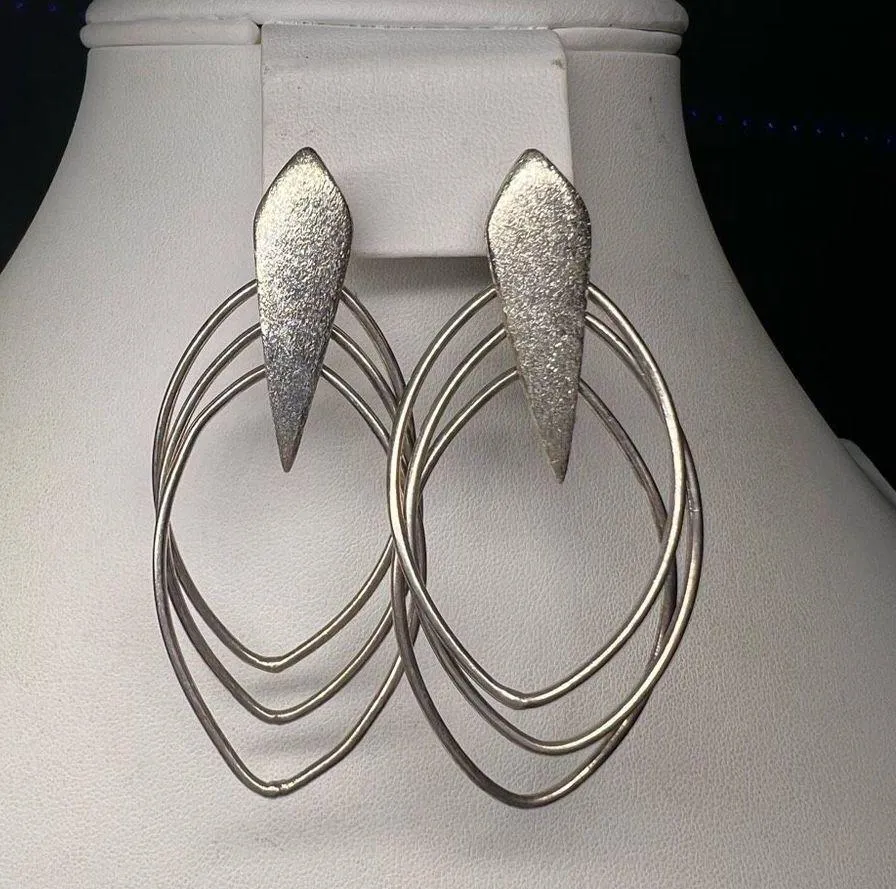 Silver Tone Modernist Dangle Earrings - Image 2