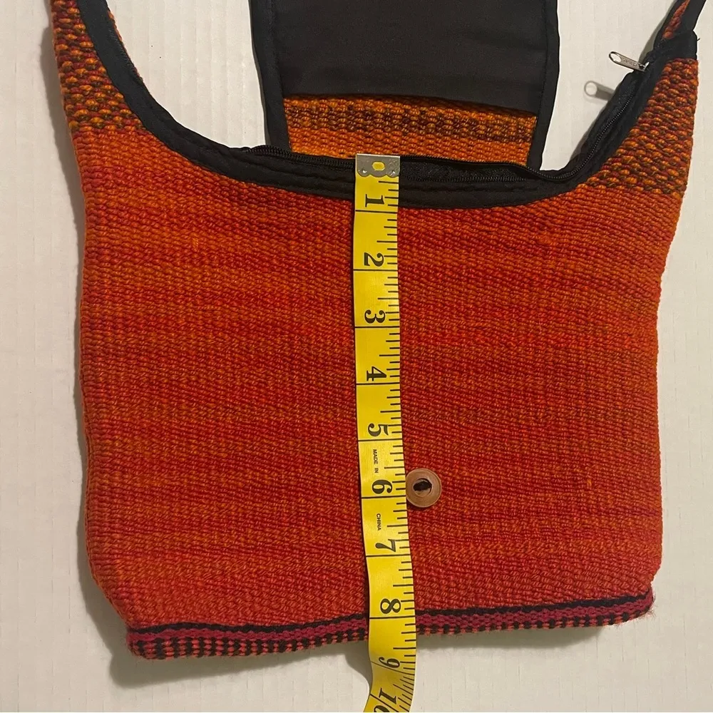 Peruvian Native Shoulder Crossbody Handbag Manta Woven Fabric Gypsy Tribal Orange - Image 7