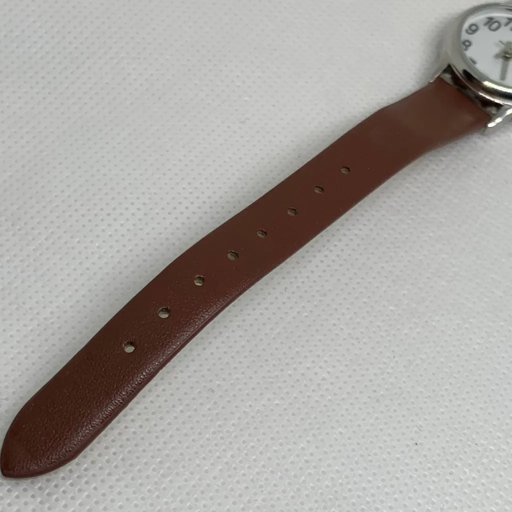 FMD women watch 23mm silver tone case quartz analog brown leather running - Image 5
