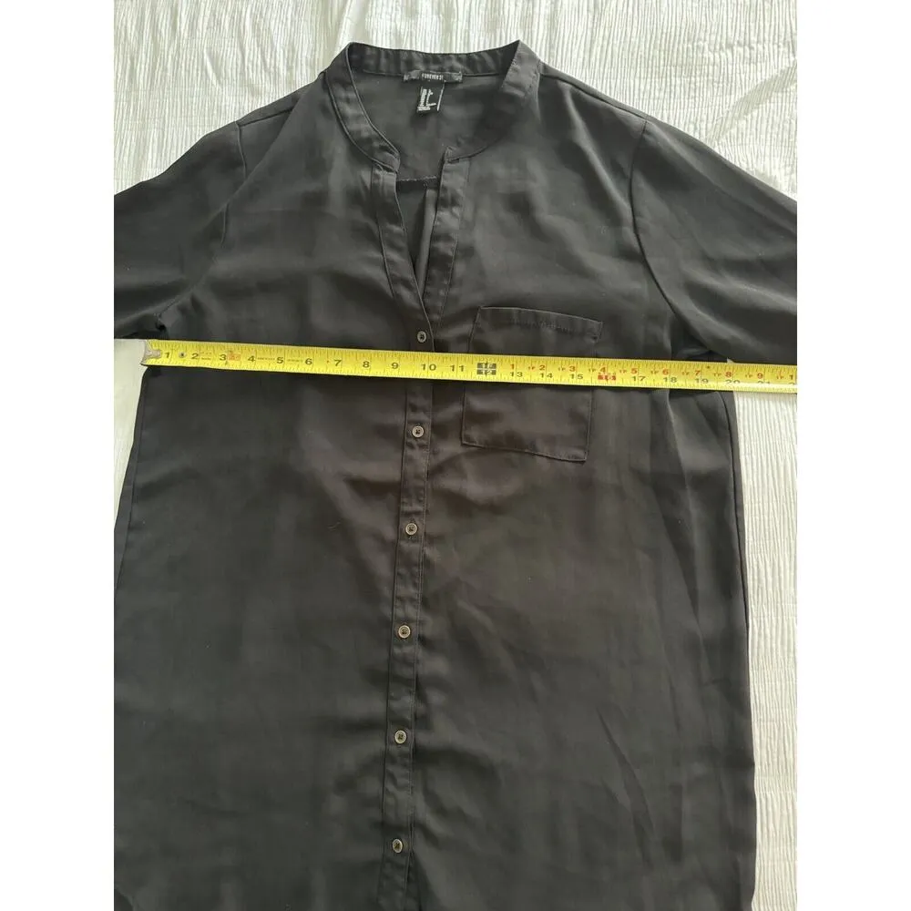 Forever 21 Black Tunic Dress Shirt Button Up Career Minimalist Dark Academia - Image 6