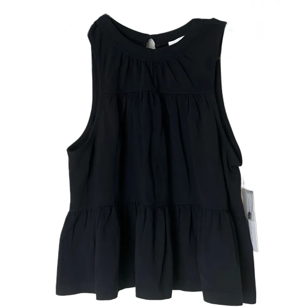 Treasure & Bond Black Sleeveless Tiered Peplum Smocked Boho Round Neck Top - Image 2