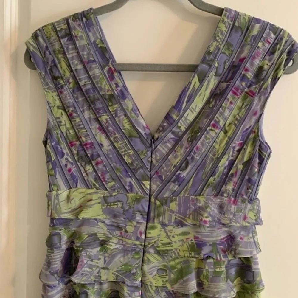 ADRIANNA Papell Womens Cocktail Dress Size 4 Purple Green Ruffle Sleevel… - Image 5