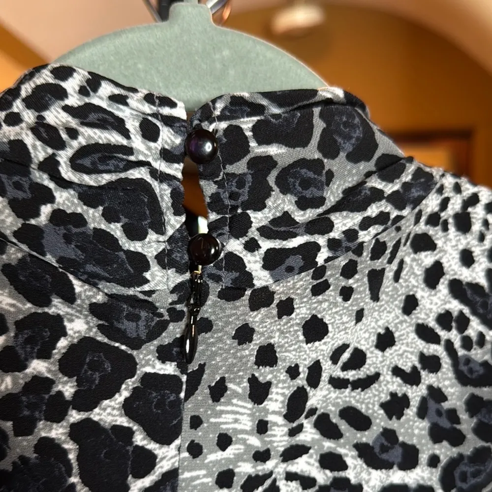 Vintage Traces Tracy Evans Leopard Cheetah Animal Print Black Gray Dress Sz 14 - Image 7