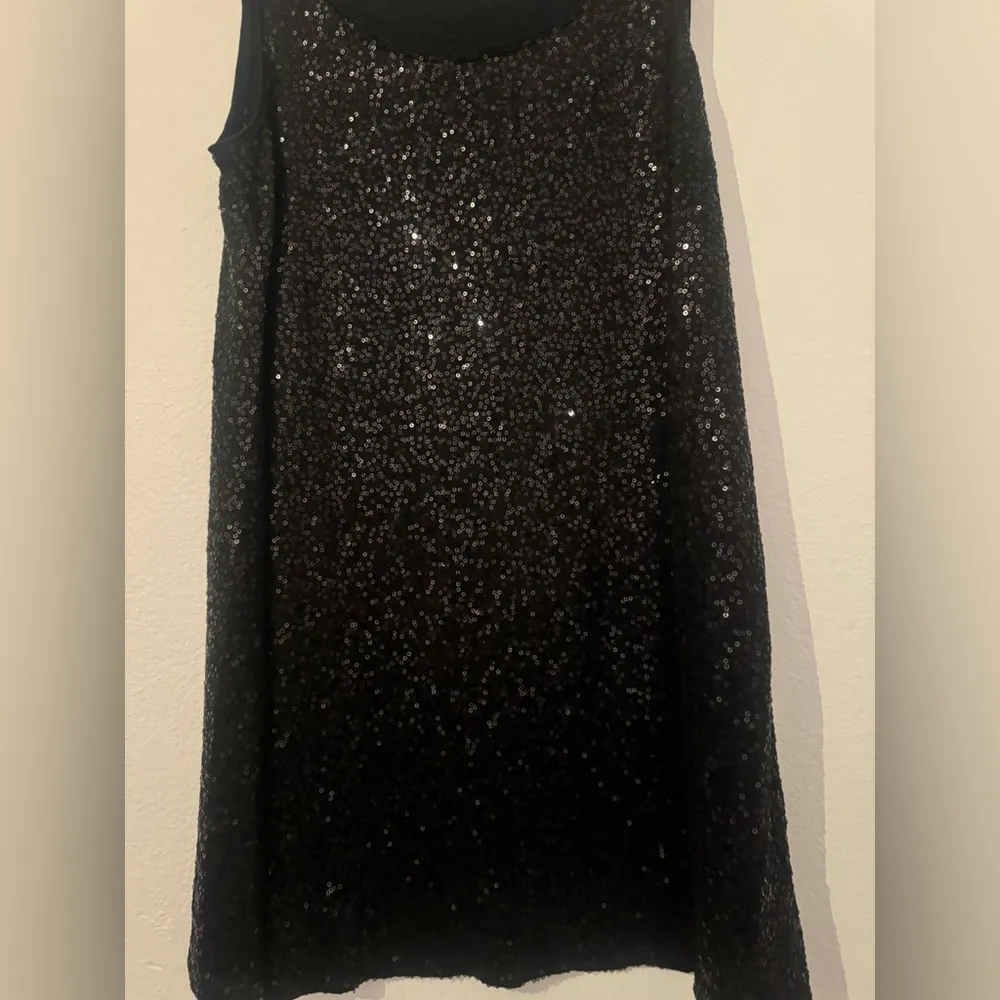 Eileen Fisher Silk All Over Sequin Mini Dress LBD Party NYE Festive Size Medium - Image 2