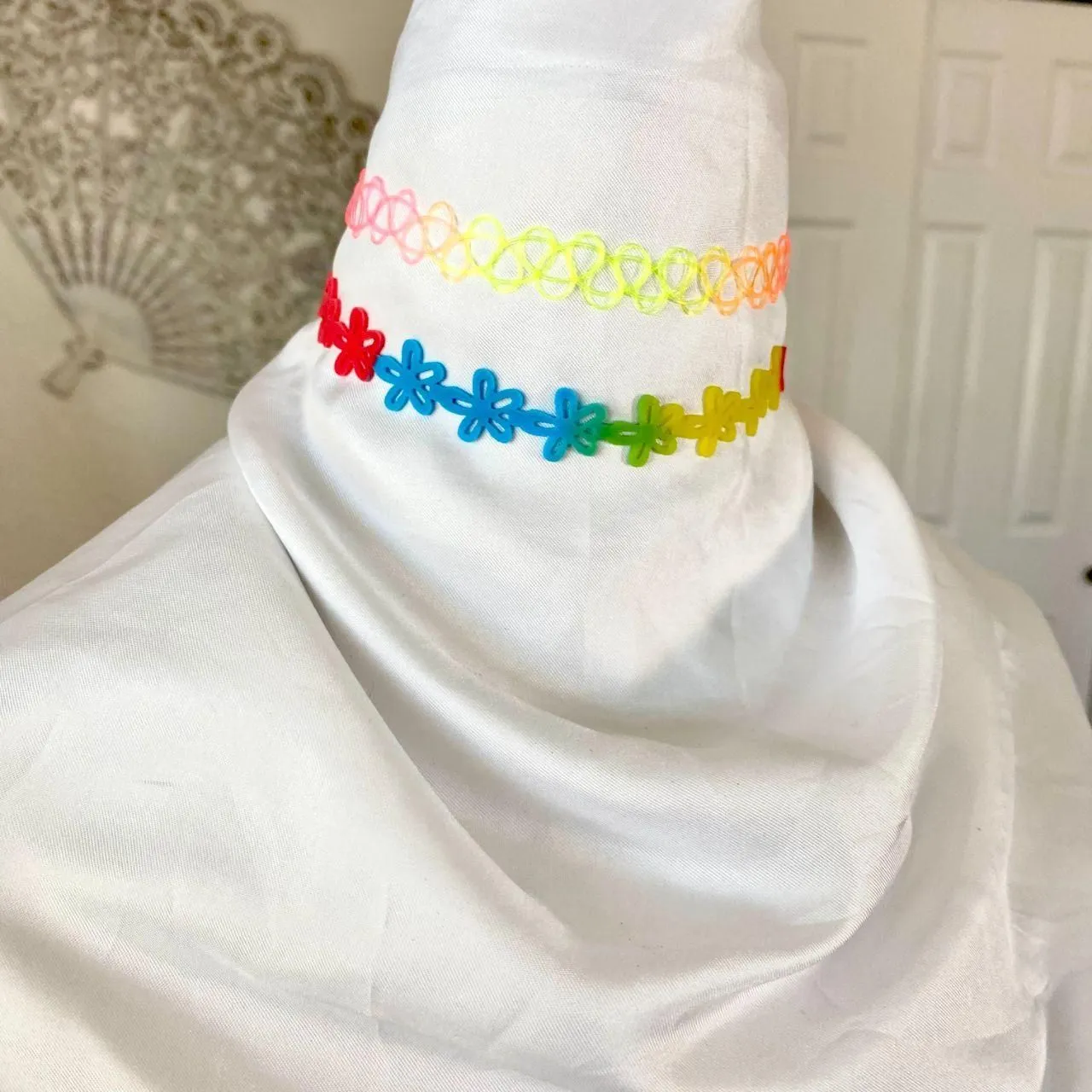 Iconic Early 2000's Rainbow Tattoo Flower Shoer Multi Choker Collar Necklace Yellow - Image 3