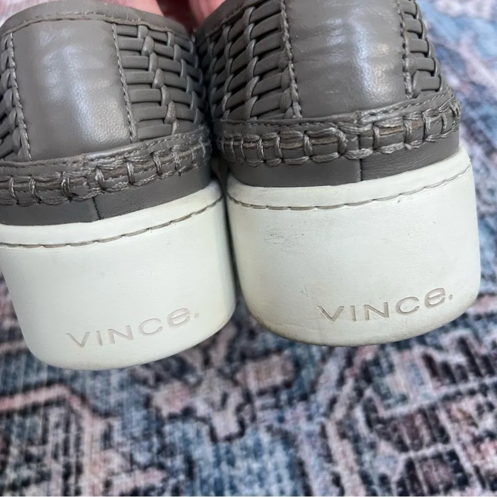 Vince Stafford Woven Slip-On Sneaker Size 8.5 Grey Taupe Leather Shoes - Image 5