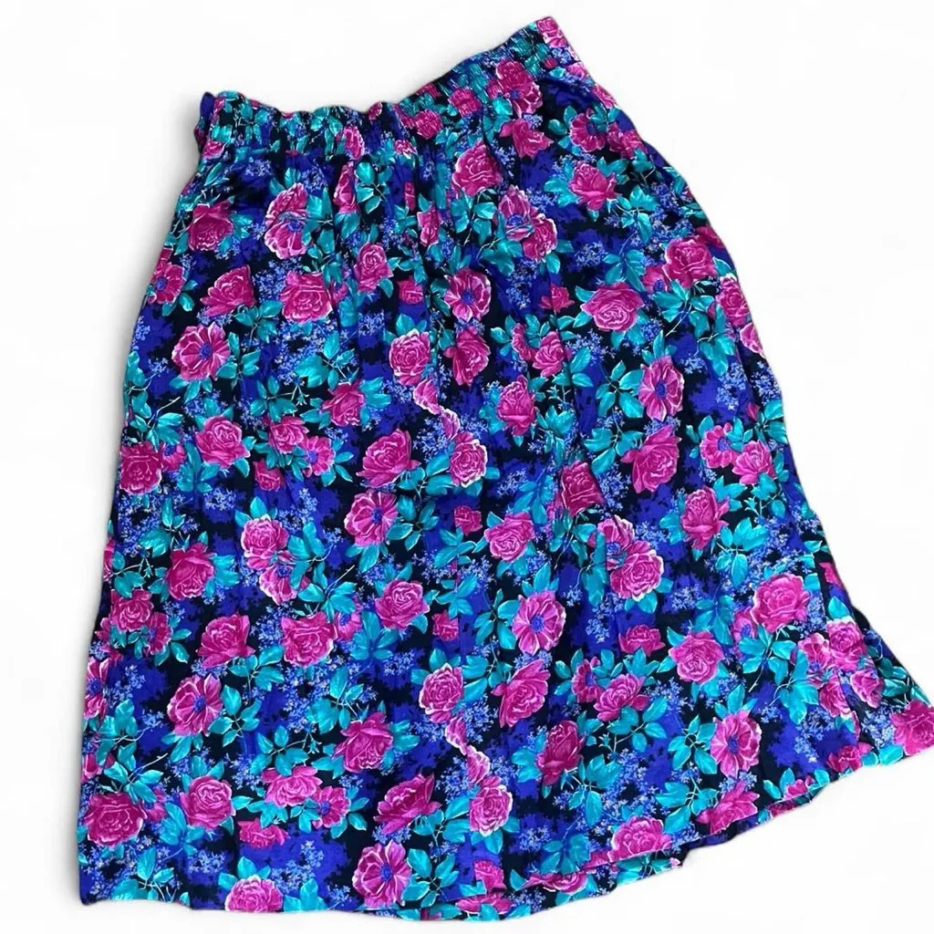 K&L Sportswear Women's 14 Multicolor Floral Pleated Elastic Waist Midi Skirt Pink - Image 5