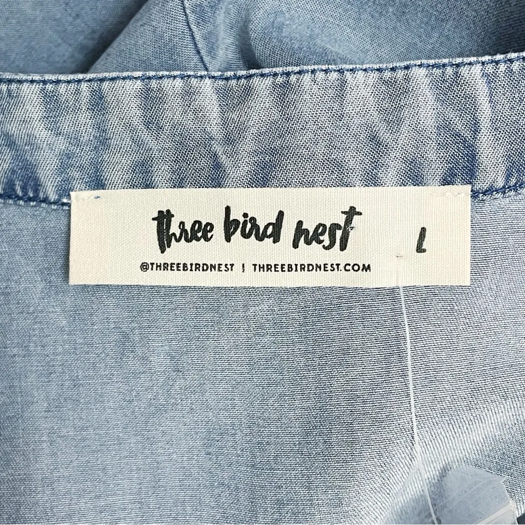 NWT Three Bird Nest Tencel Chambray Jumpsuit Belted Button Front Blue Size Large - Image 9