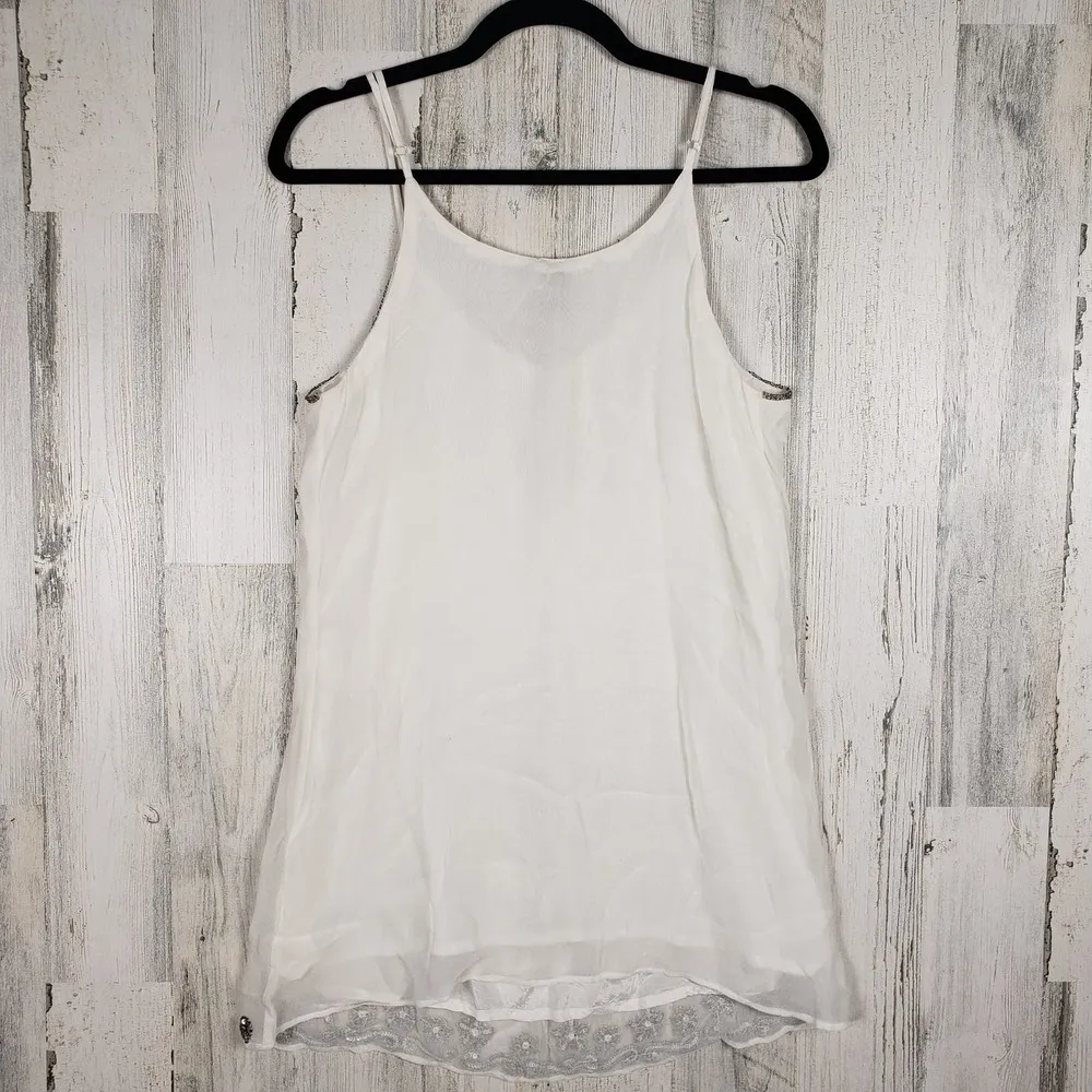 NWT Raga Sheer Lined White Beaded Floral Slip Mini Dress Women's Size Medium - Image 6