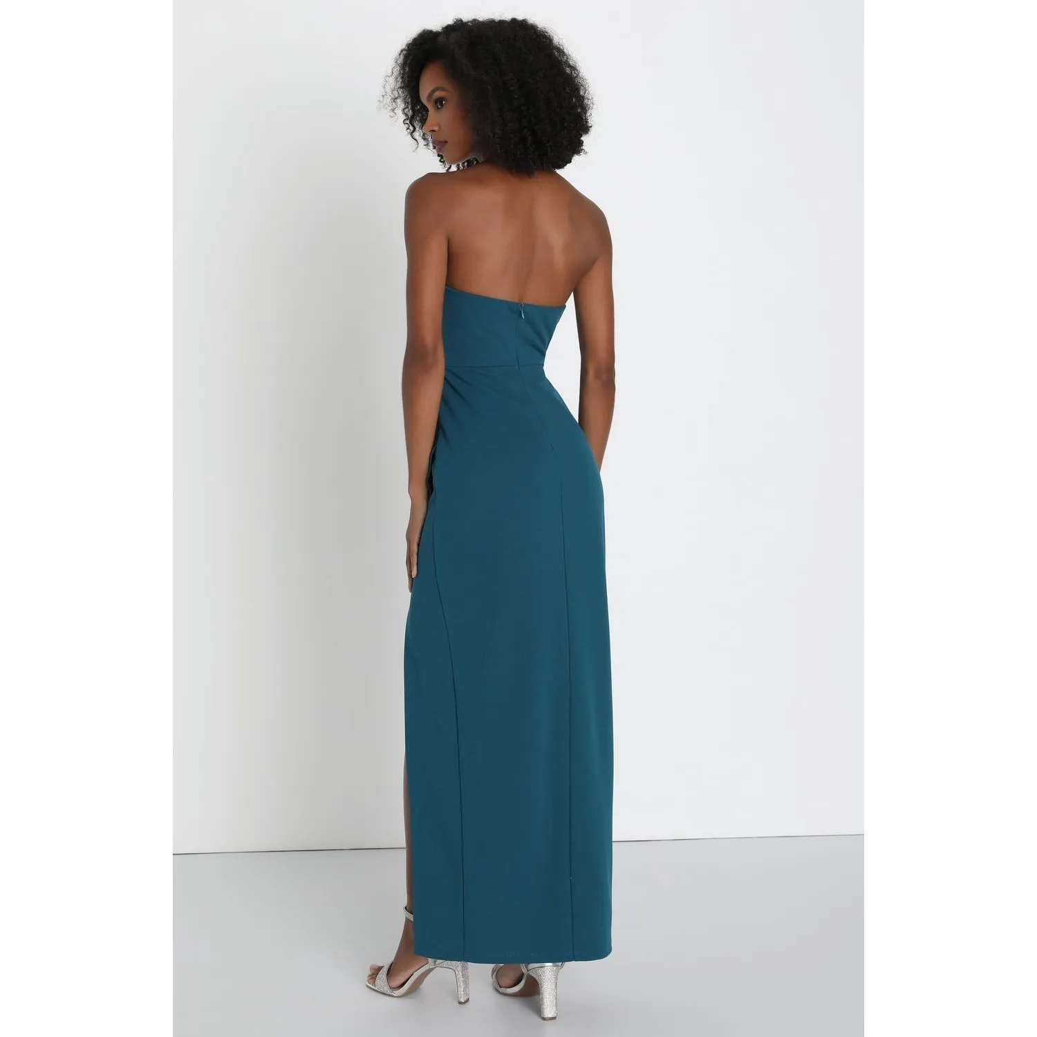 NWT Lulus After Hours Teal Strapless Ruffled Maxi Dress Wedding Bridesmaid Sz XL - Image 3