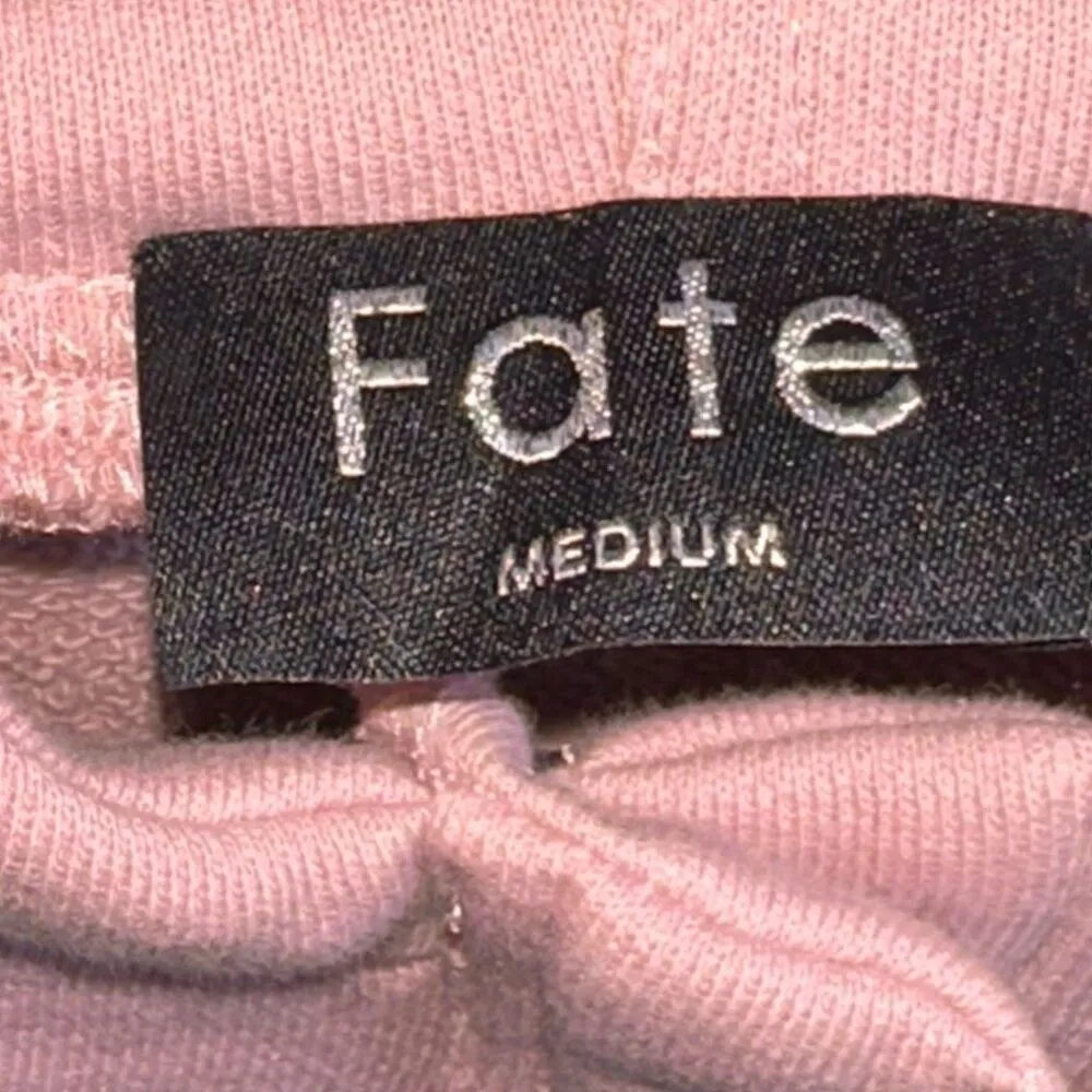 Fate Embroidered Hoodied Button Up Sweater Shirt Pink Size M - Image 4