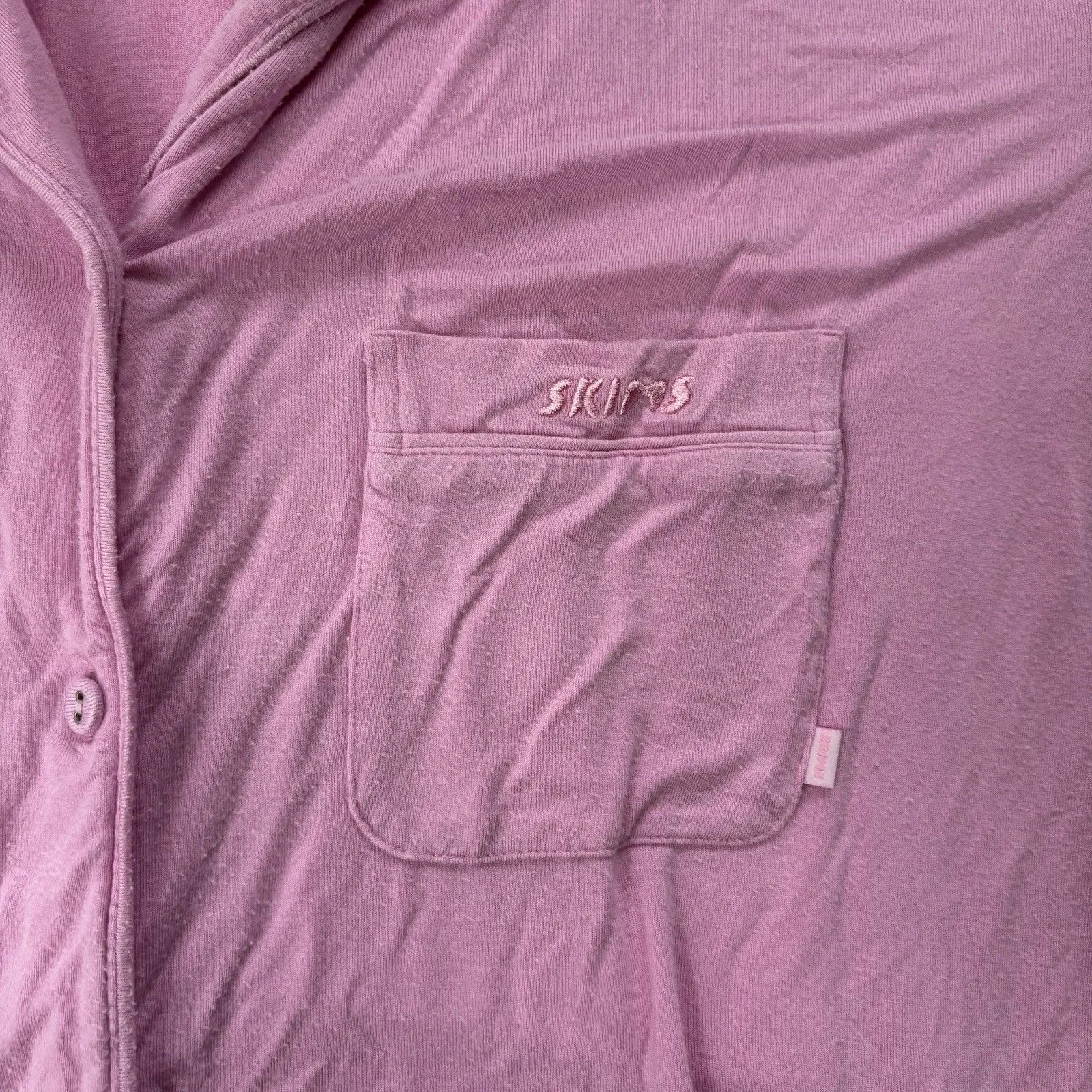 Skims Pajama Shirt Womens Size XL Bubblegum Pink Button Up Long Sleeve - Image 2
