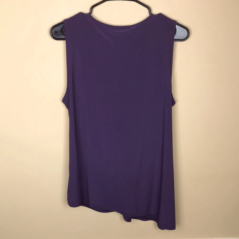 White House Black Market Women’s Cinched Ring Front Purple Asymmetrical Blouse - Image 4