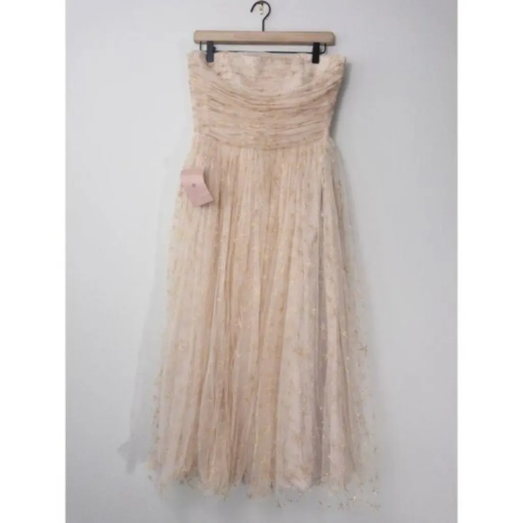NWT BHLDN x Joanna August Brenda Star Strapless Midi Dress 8 Gold Bridal Tulle - Image 7