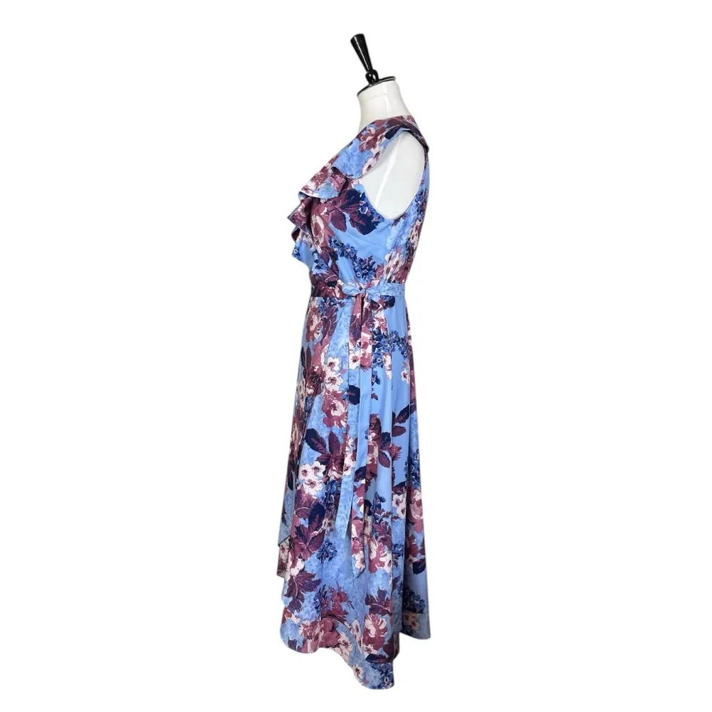 Alex Marie Wrap Dress Midi Ruffle Top Sleeveless Blue Pink Floral Women’s Size 6 - Image 5