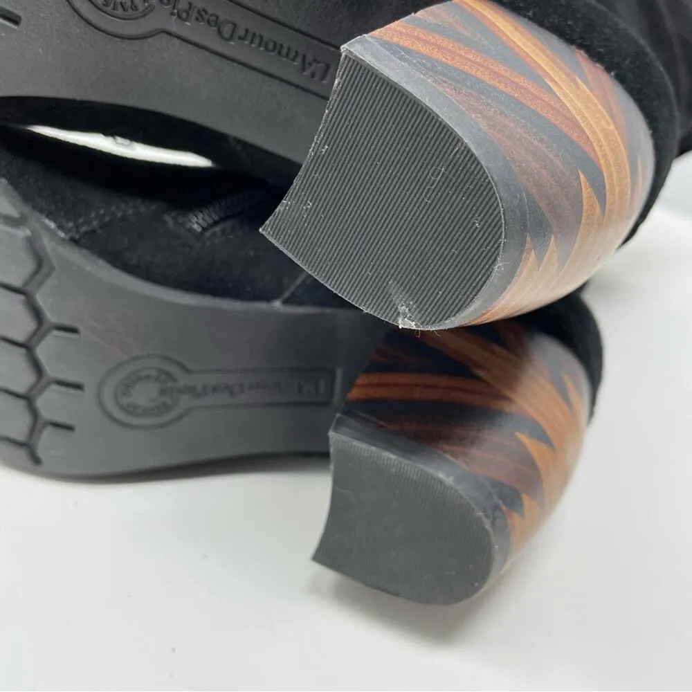 LAmour Des Pieds Pamby Black Suede Ruched Western inlaid Heel Boots womens 6 - Image 13