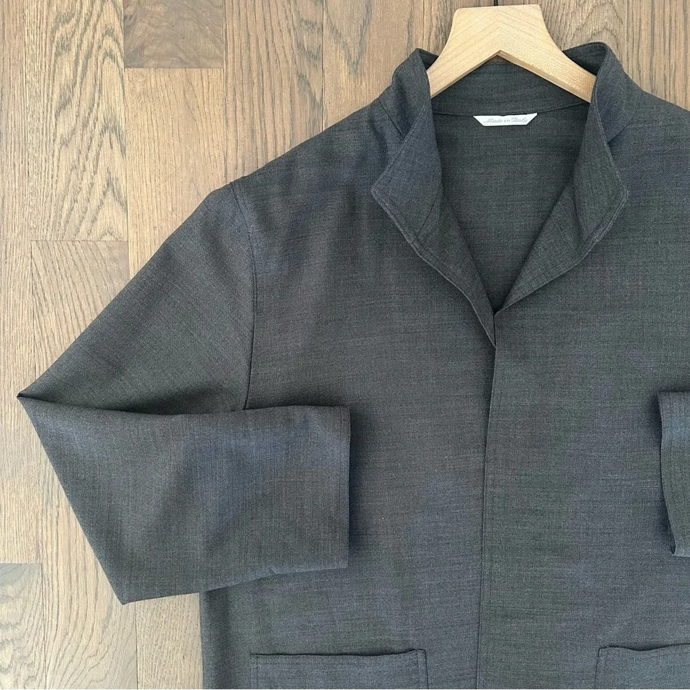Max Mara Stretch Wool Stand Collar Open Front Jacket Charcoal Grey US 6 - Image 5