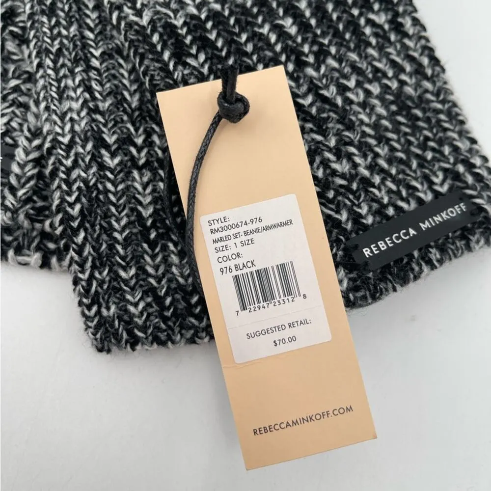 REBECCA MINKOFF Pom-Pom Beanie Hat & Arm Warmer Glove Set Winter Marled O/S NWT - Image 12