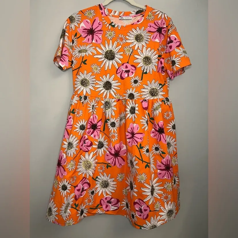 $60 NWOT Zara 100% Cotton Orange Floral Babydoll Dress S - Image 10