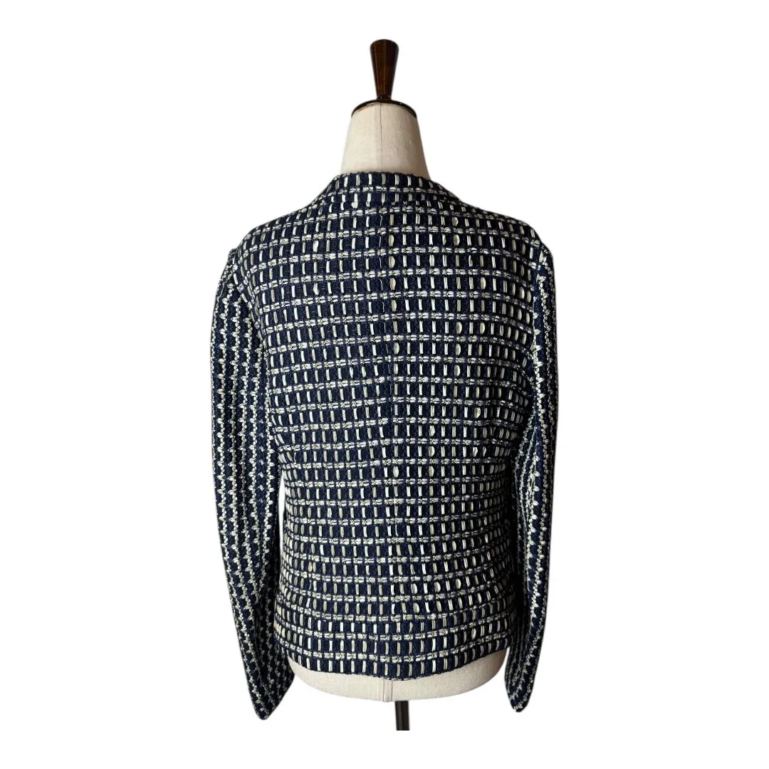 Carlisle New York Blazer Women 6 Blue Tan‎ Tweed Double Breasted Preppy Mature - Image 3