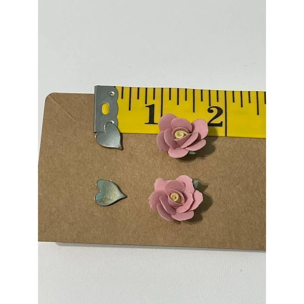 Vintage 90s Stud Earrings Set Flower Heart Pink‎ Pink - Image 5