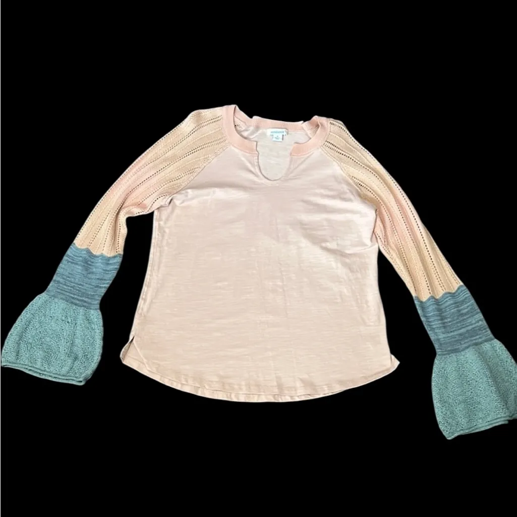Sundance Cozy Canyon Pink and Blue/Green Bell Sleeve Sweater Blouse Size M - Image 3