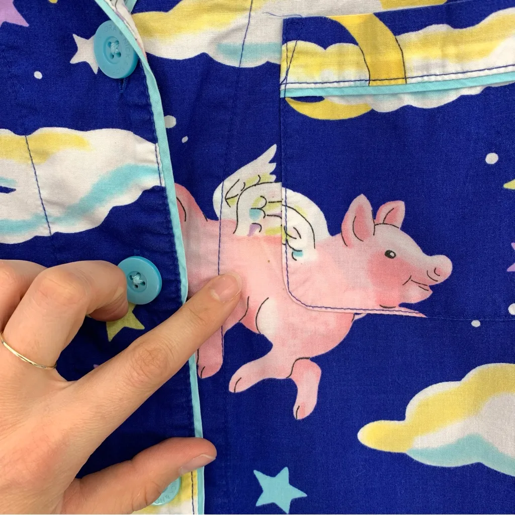 NICK & NORA Cotton Pajama Set Royal Blue When Pigs Fly S - Image 4