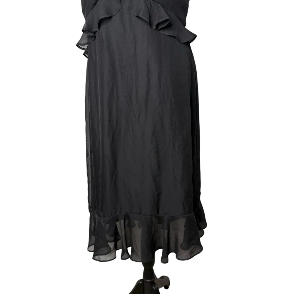 Lulus Black Sleeveless Ruffled Midi Dress Size‎ L Ruched Flutter Whimsigoth - Image 2