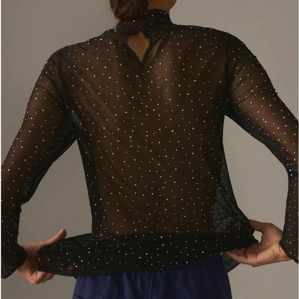 ANTHROPOLOGIE Eva Franco Starlight Long Sleeve Sheer Rhinestone Tunic Size XSP - Image 2