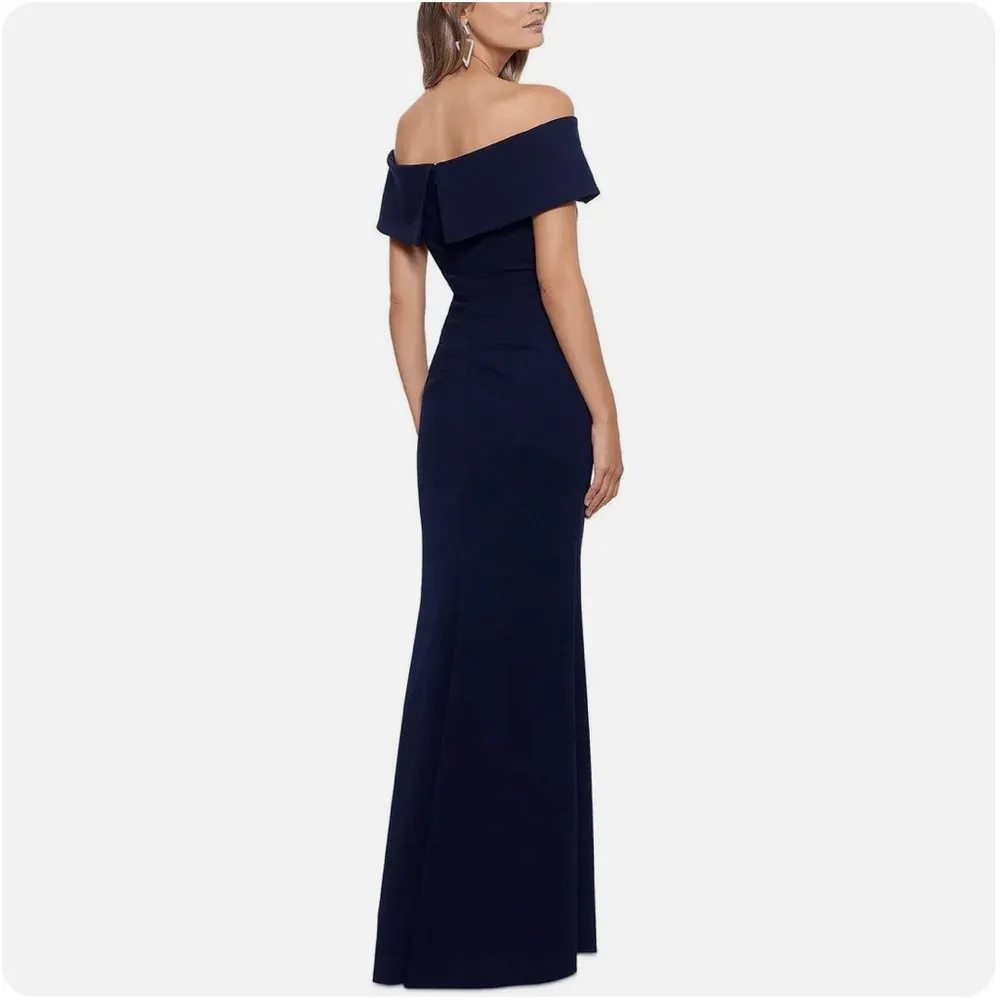 NEW Xscape Off-The-Shoulder Maxi Formal Evening Gown, Navy Petite Size 12 $199 - Image 3