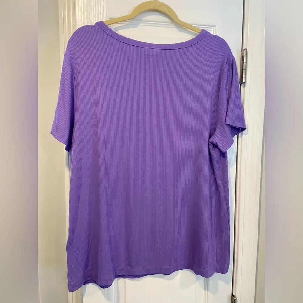 NWT On 34th Size 2X Purple Lilac Ribbed Stretch Crew Neck Short Sleeve Tee Shirt - Image 6