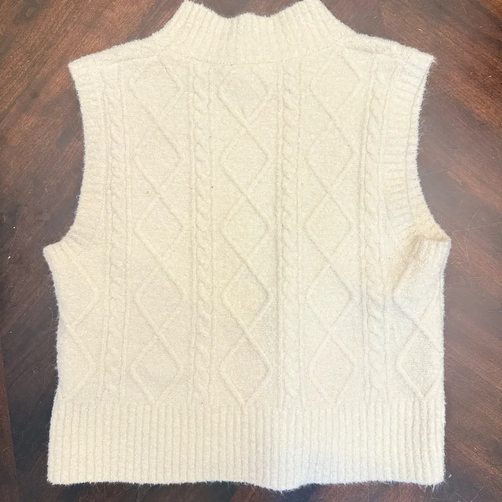 Le Lis Cream Cable Knit Turtleneck Sweater Vest - Image 4