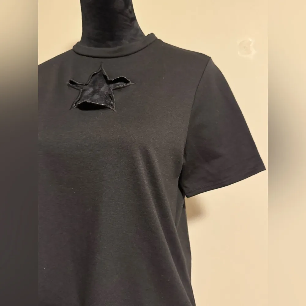 EUC BiBi Black Star Cut Out Grunge Top size medium - Image 3