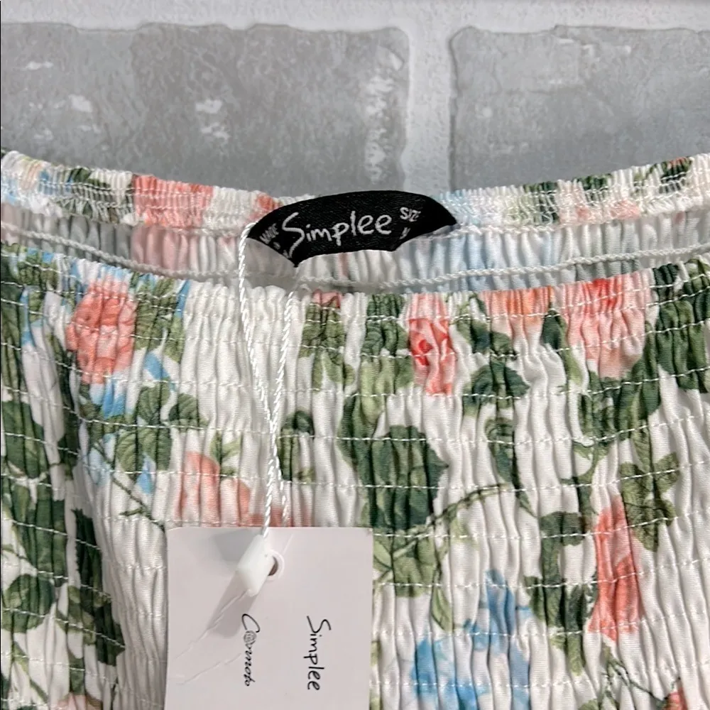 Simplee Floral slash neck long‎ sleeve ruffle print summer dress beach size Med Green - Image 7